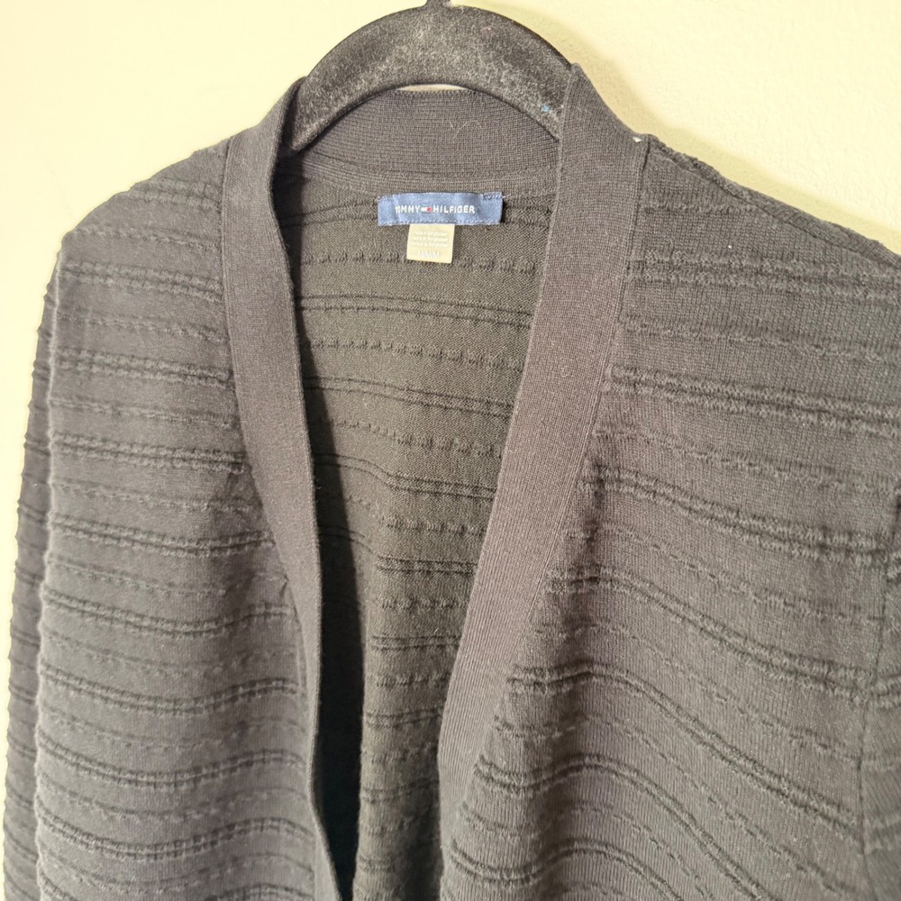 Tommy Hilfiger Black Textured Knit Shrug (MED) Minimal Casual Chic Sweater Crop‎ - Picture 10 of 14